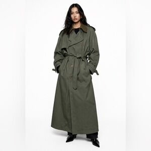 LONDON FOG - Trench Coat with Removable Wool Lining | Olive Green Belted Coat